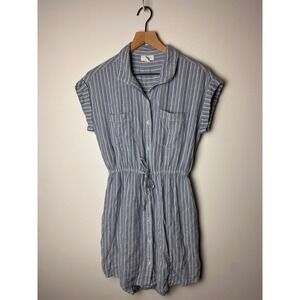 Jopna Blue Striped Shirt Dress Short Sleeve Drawstring‎ Waist Casual Medium